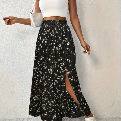 Eleganter Sommer-Maxirock für Damen mit Blumenmuster und luftigem Schlitz