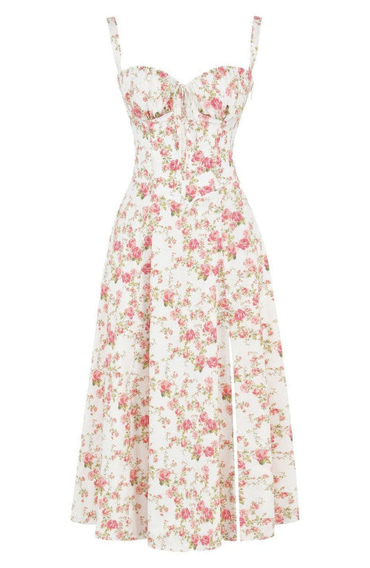 Vestido floral con ajuste en la cintura - Floral