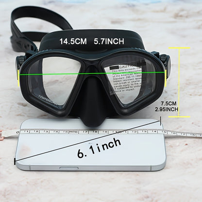 Tauchermaske aus gehärtetem Glas mit Aufbewahrungsbox - Tauchbrille mit Antibeschlagbeschichtung und Kamerahalterung