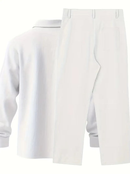 Linen suit with mandarin collar
