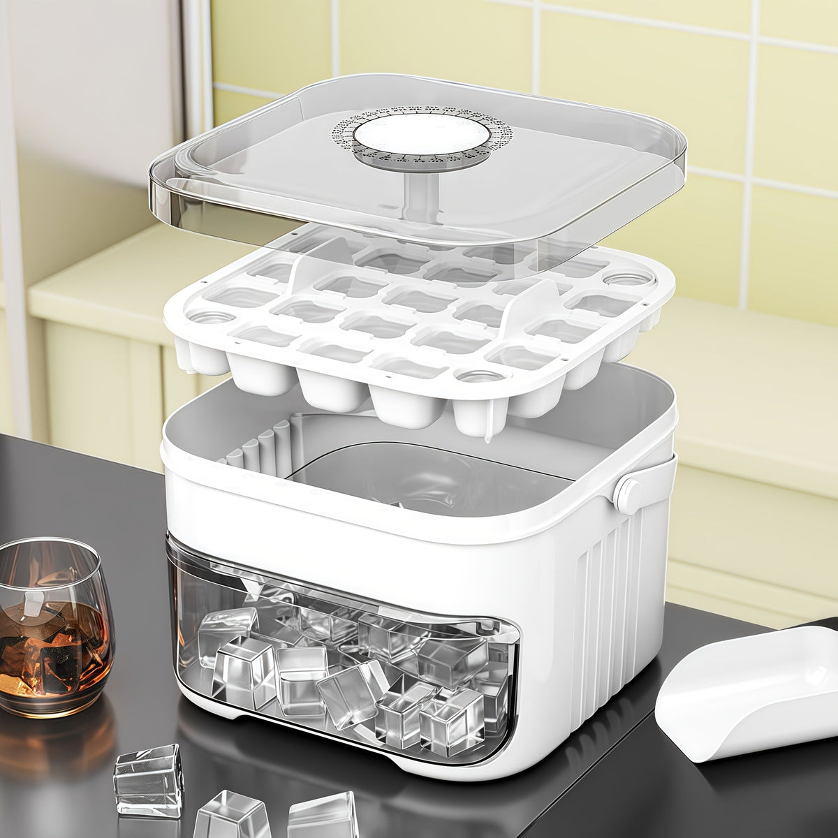 Dobbel isbitform med 50 rom og pressmekanisme for enkel bruk