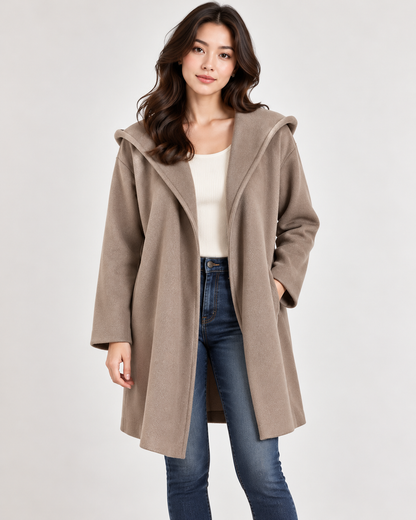 Manteau classique en laine pour femme avec col châle et poches passepoilées