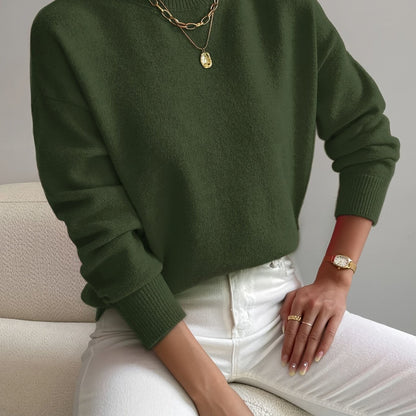 Ladies' Knitted High Neck Jumper with Long Sleeves for Autumn Winter
