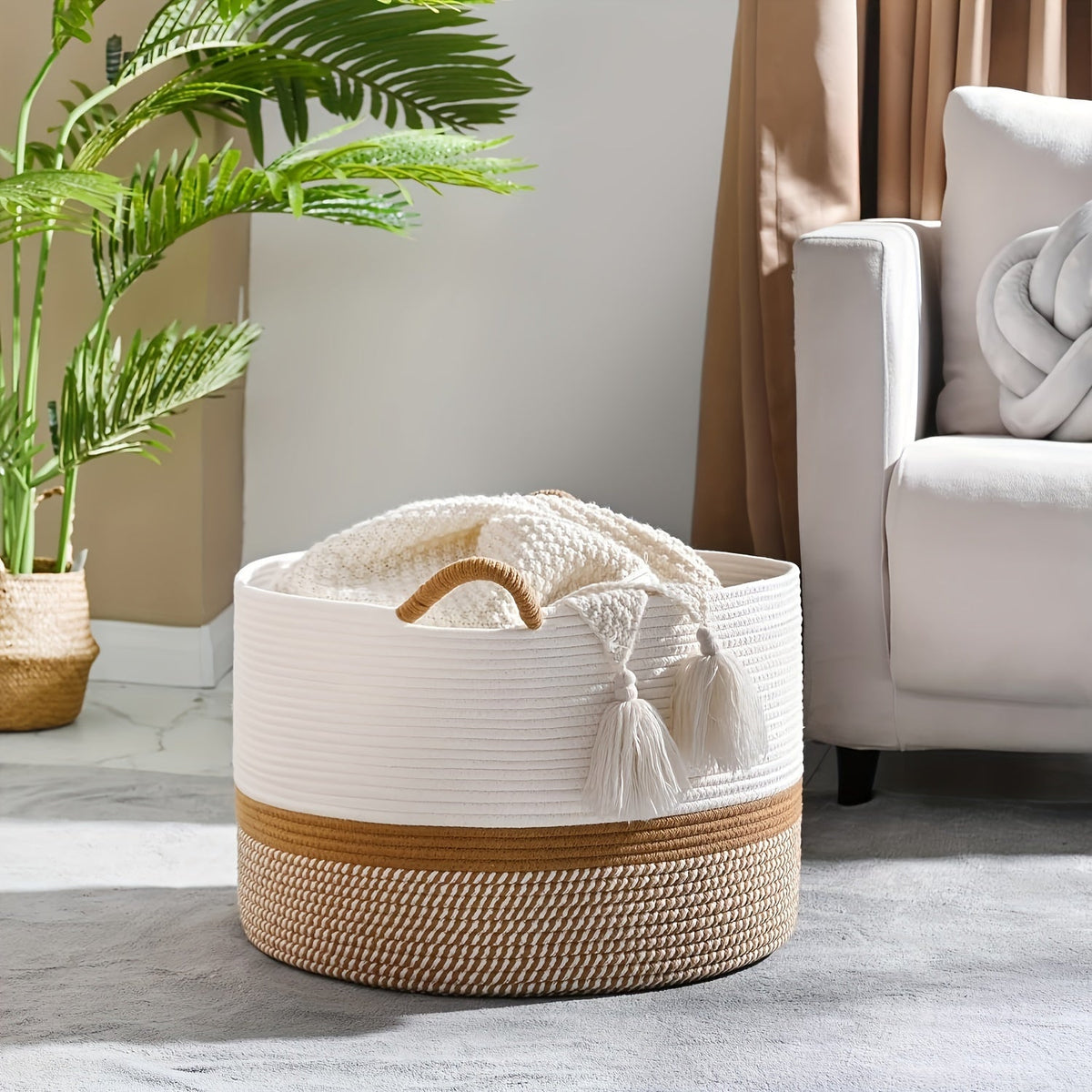 Cesta de almacenamiento de algodón estilo boho - Solución práctica y con estilo