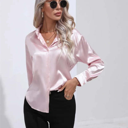 Ladies' Satin Blouse with Long Sleeves and Loose Fit