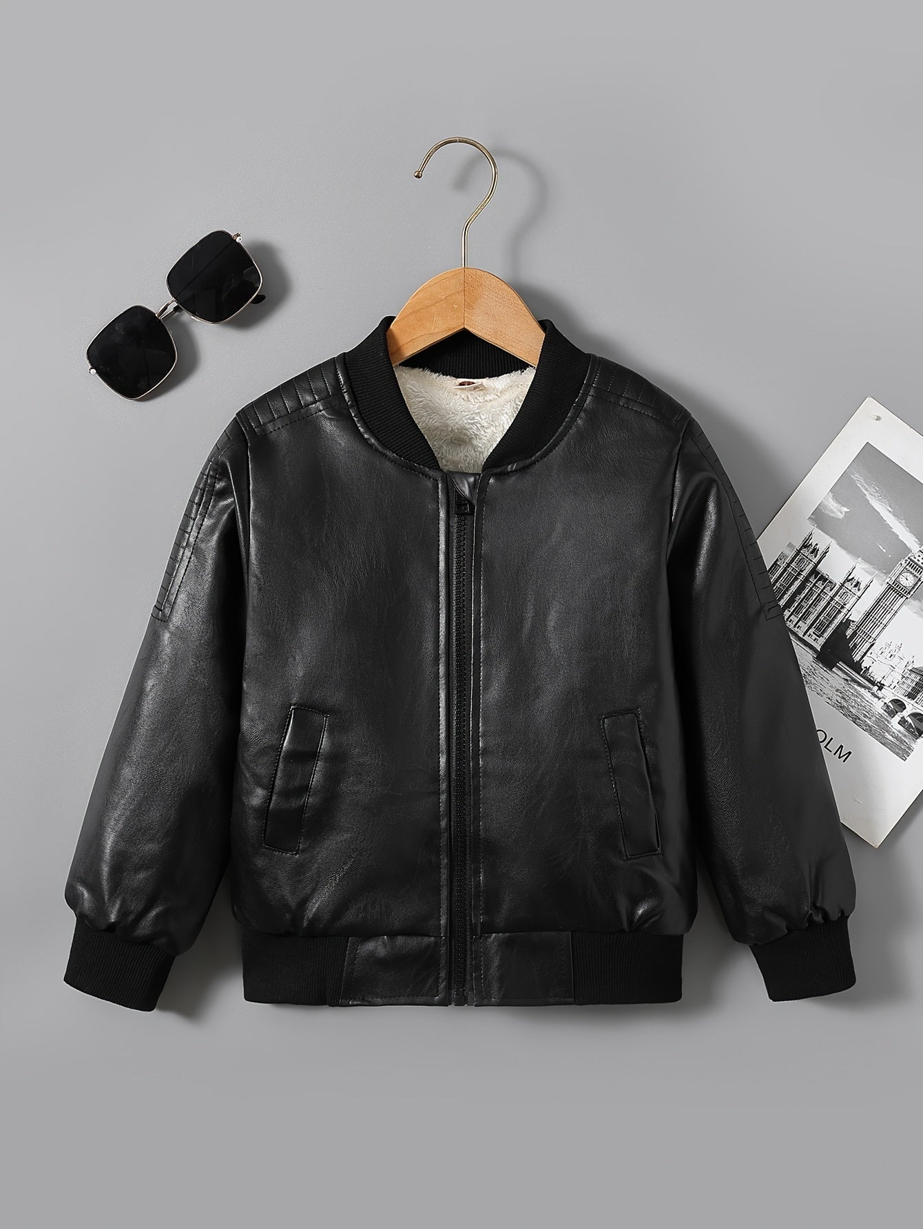 Faux leather boys' jacket with fleece lining - Cholo
