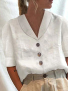 Blusa elegante y atemporal para mujer, con cuello de solapa y cierre de botones