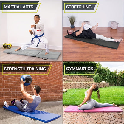 Esterilla de yoga portátil plegable en tres partes, con acolchado grueso, superficie antideslizante de PU y asa