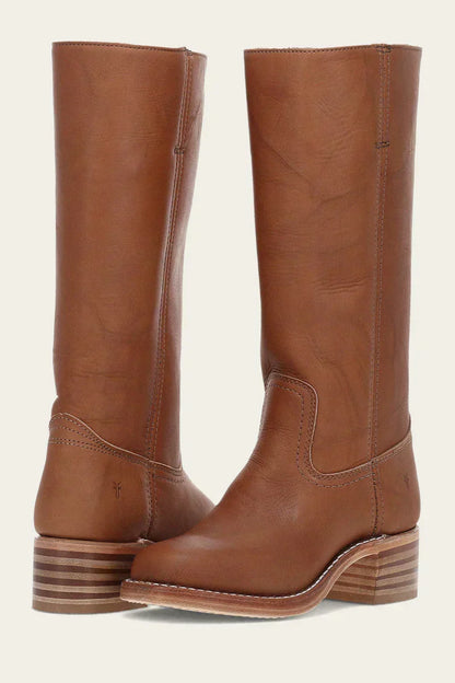 Ladies' Classic Leather Boots with Block Heel and Side Zip