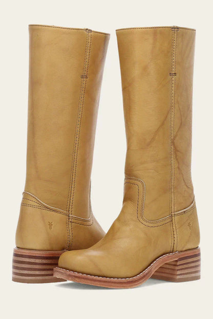 Ladies' Classic Leather Boots with Block Heel and Side Zip