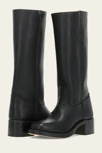 Ladies' Classic Leather Boots with Block Heel and Side Zip