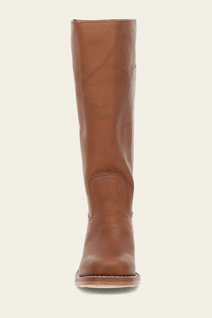 Ladies' Classic Leather Boots with Block Heel and Side Zip