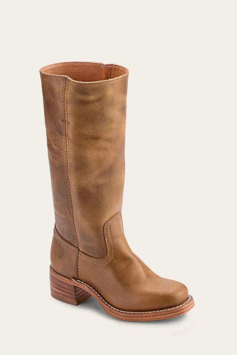 Ladies' Classic Leather Boots with Block Heel and Side Zip