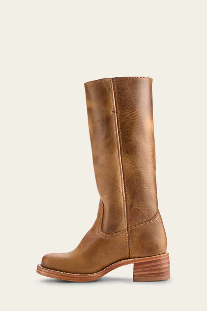 Ladies' Classic Leather Boots with Block Heel and Side Zip