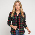 Women’s Checked Blouse with Chest Pockets and Roll-Up Sleeves