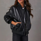 Chaqueta bomber informal y extragrande de cuero sintético para mujer