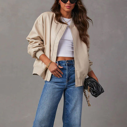 Dámská ležérní oversized bomber bunda z imitace kůže
