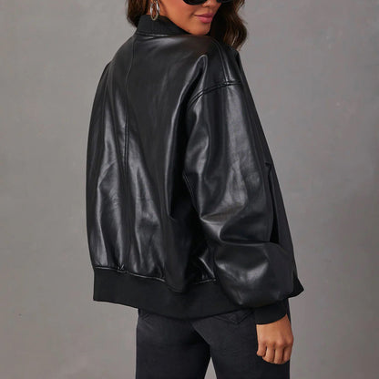 Dámská ležérní oversized bomber bunda z imitace kůže