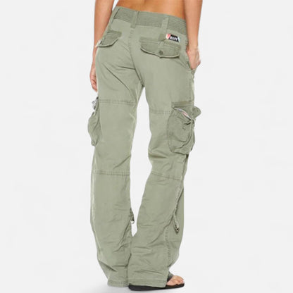 Ladies Casual Cargo Trousers with Wide Legs and Flap Pockets