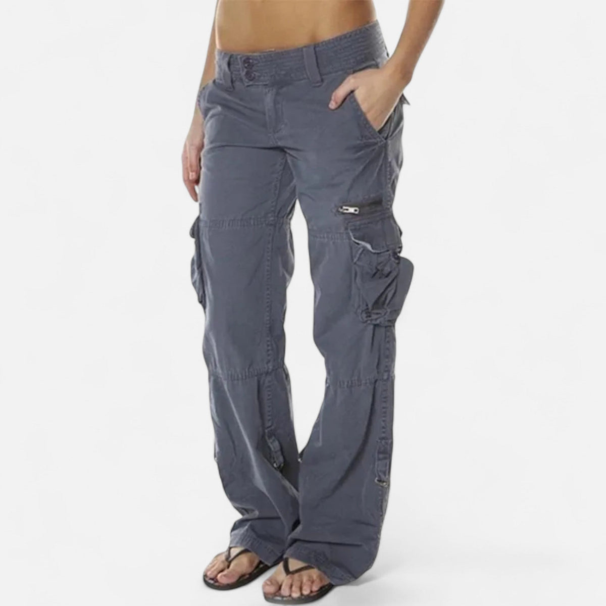 Ladies Casual Cargo Trousers with Wide Legs and Flap Pockets