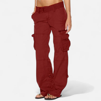 Ladies Casual Cargo Trousers with Wide Legs and Flap Pockets