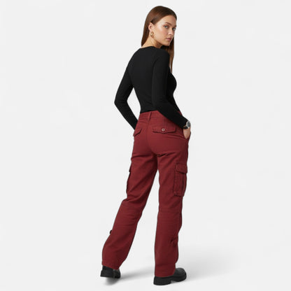 Ladies Casual Cargo Trousers with Wide Legs and Flap Pockets