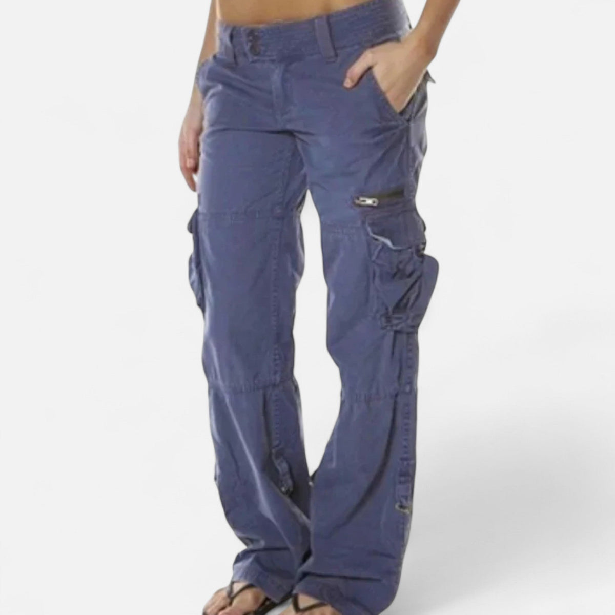 Ladies Casual Cargo Trousers with Wide Legs and Flap Pockets