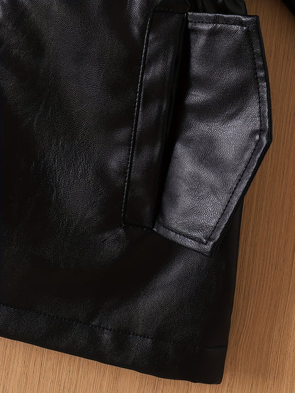 Stylová dívčí bunda z PU kůže s límcem z umělé kožešiny – Aiza