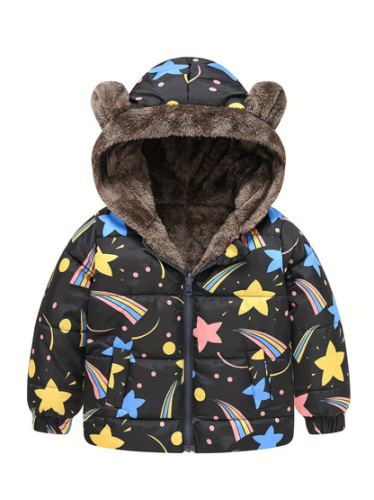 Toddler Boys Girls Cartoon Print Zip Jacket with Bear Ears - Jamil