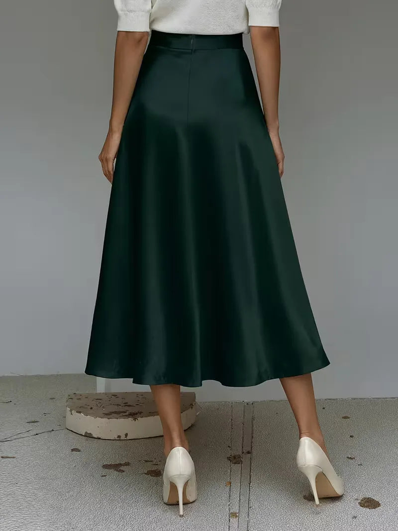 Jupe midi en satin à taille haute