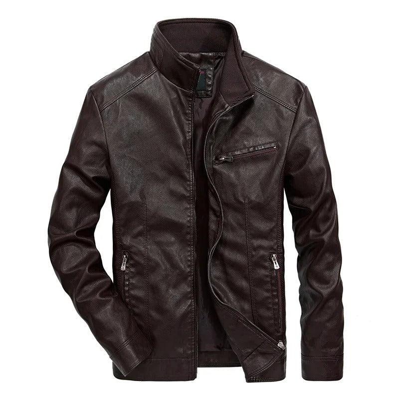 Leather jacket for men - spring jacket for men - with zip