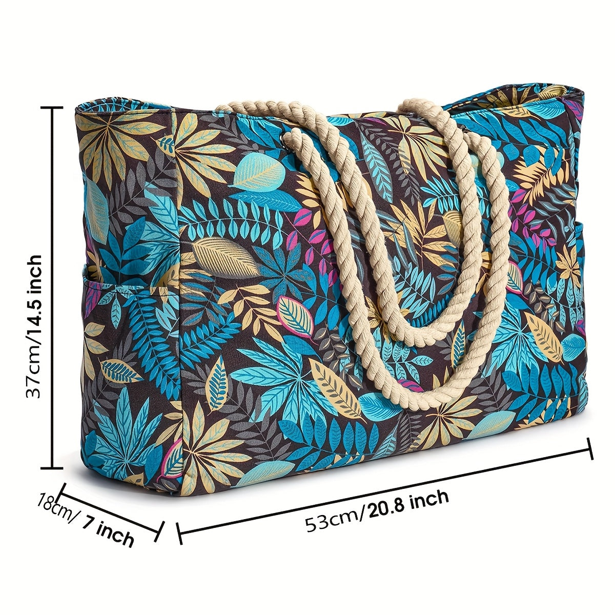 Grand sac de plage tendance à imprimé feuillage - spacieux, résistant et idéal pour les vacances