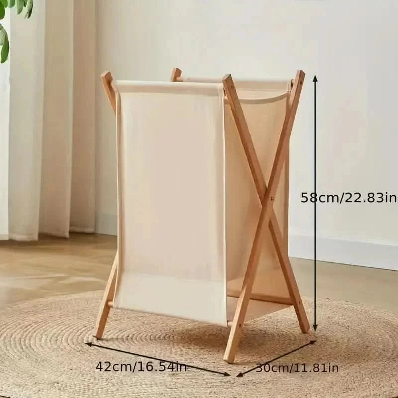 Foldable Wooden Laundry Basket with Fabric Bag for Stylish Laundry Storage