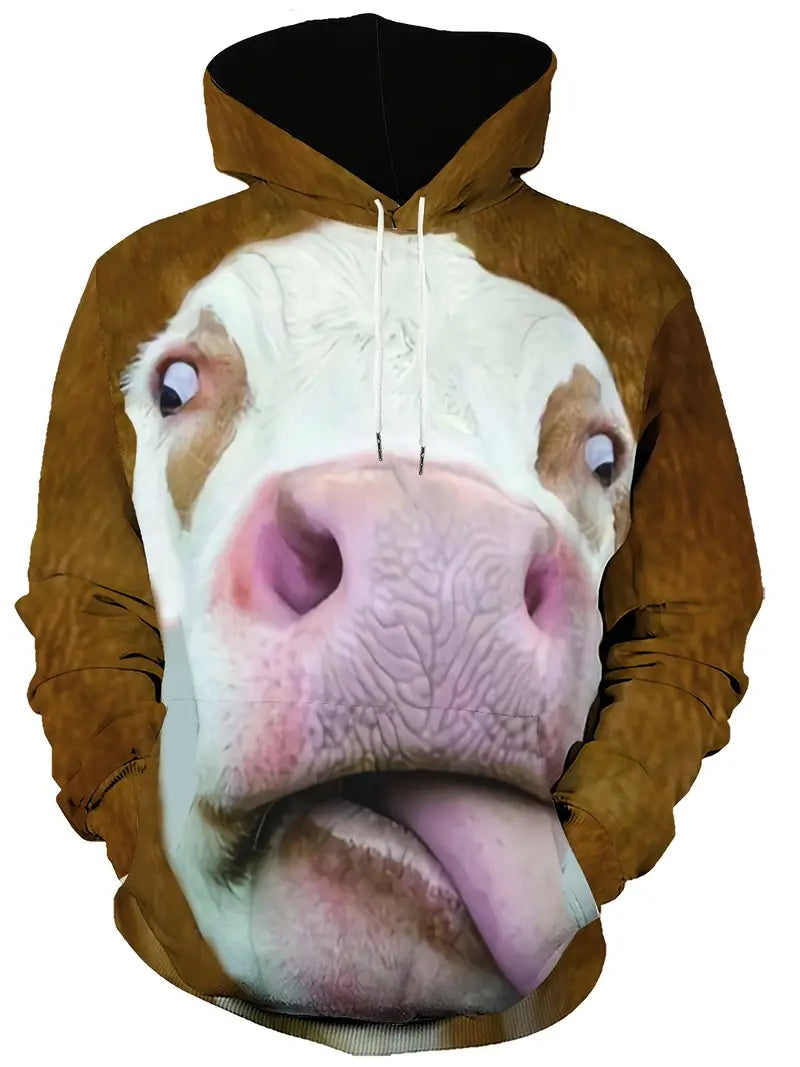 Hoodie jumper with hood and cow print for men - Ben