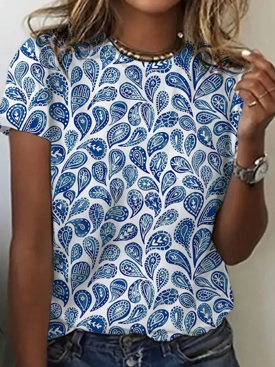 Damen-T-Shirt mit Paisleymuster und bequemem Schnitt für den Alltag