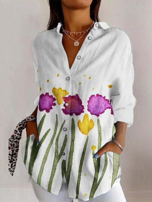 Elegante Bluse mit Blumenmuster und V-Ausschnitt