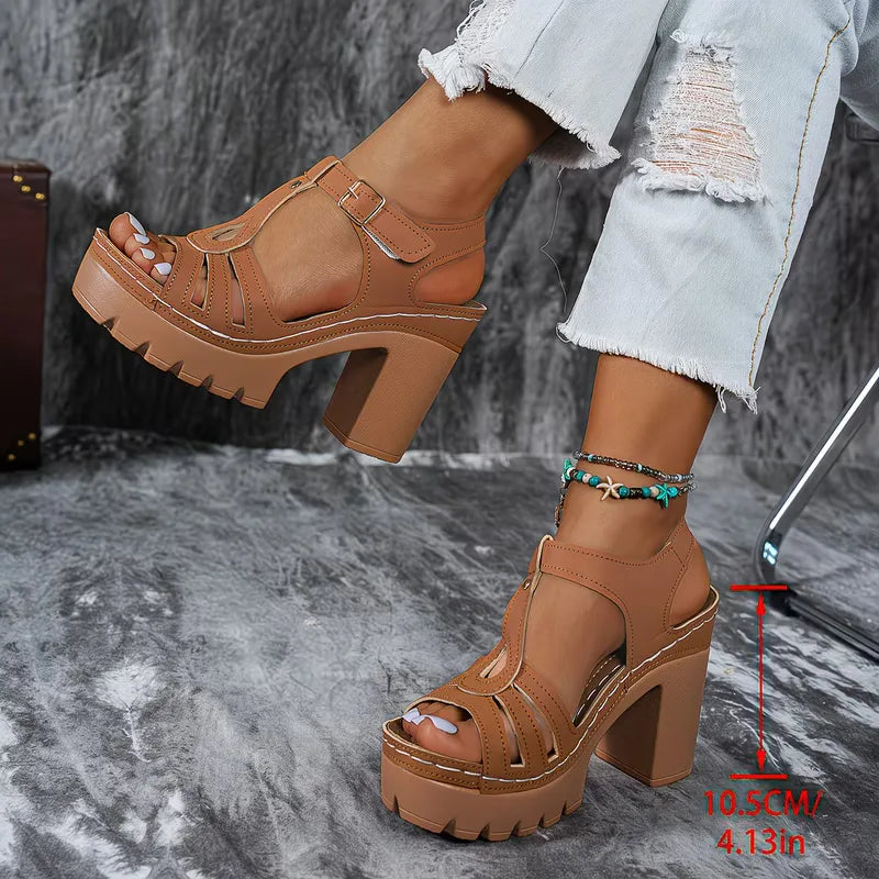 Heeled sandals with T-strap