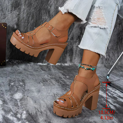Heeled sandals with T-strap