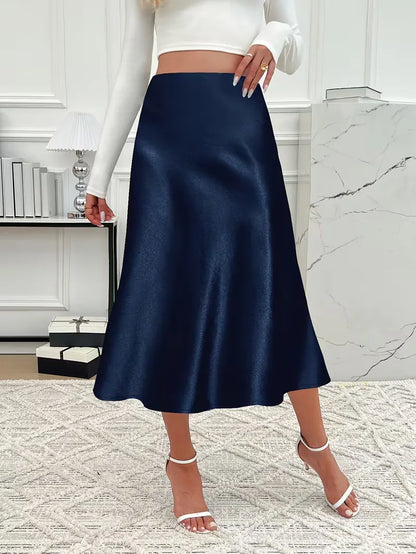 Jupe midi en satin à taille haute