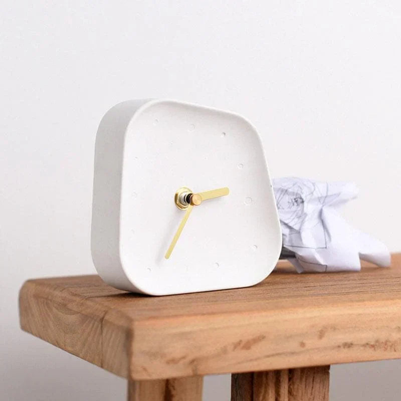 Retro Concrete Desk Clock - Unique Design with Gold Accents