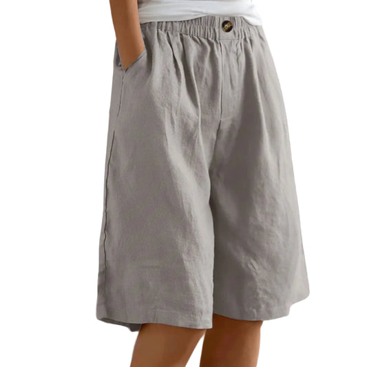 Shorts cortos de algodón y lino para mujer — Shorts de verano sueltos de cintura alta