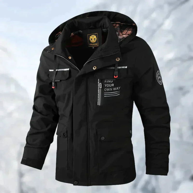 Wind and waterproof jacket with hood for men - Cael