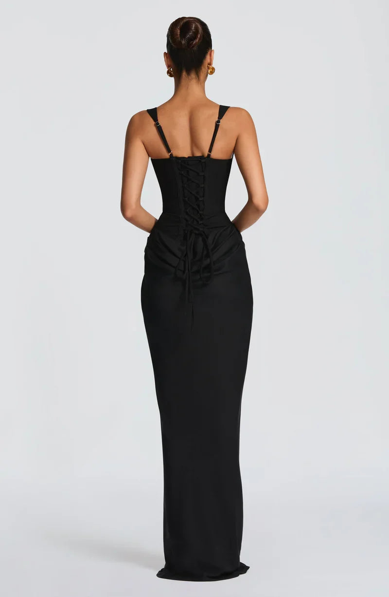 Black Elegant Maxi Evening Dress Corset Lace-Up