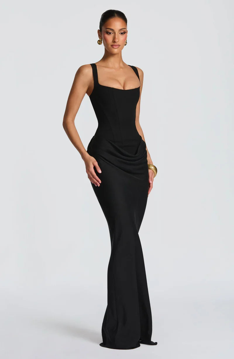 Black Elegant Maxi Evening Dress Corset Lace-Up