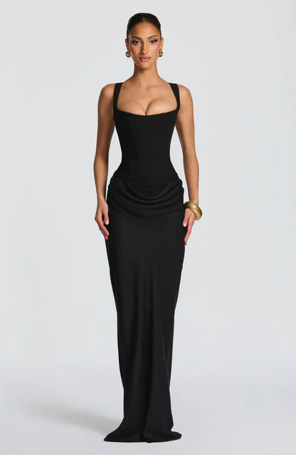 Black Elegant Maxi Evening Dress Corset Lace-Up