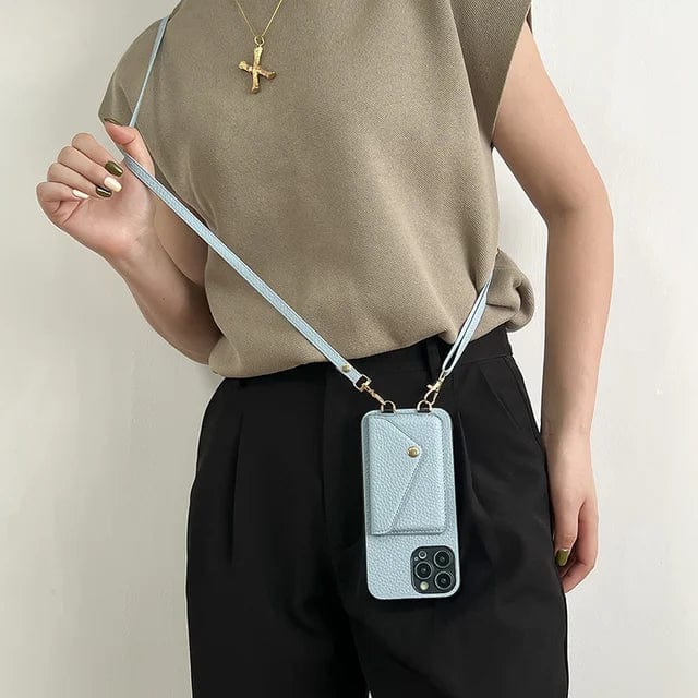 Leather crossbody phone case with key cord and card holder