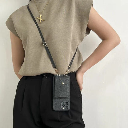 Leather crossbody phone case with key cord and card holder