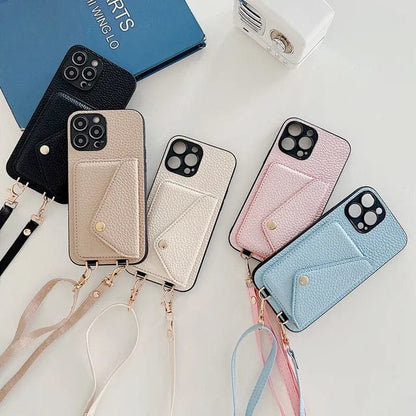Leather crossbody phone case with key cord and card holder