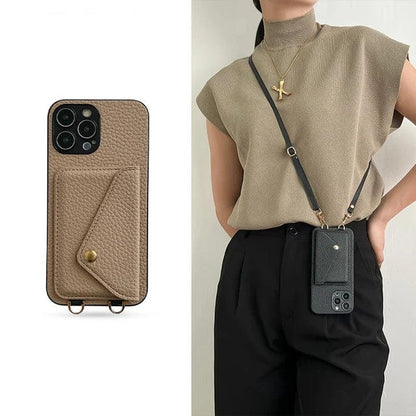 Leather crossbody phone case with key cord and card holder