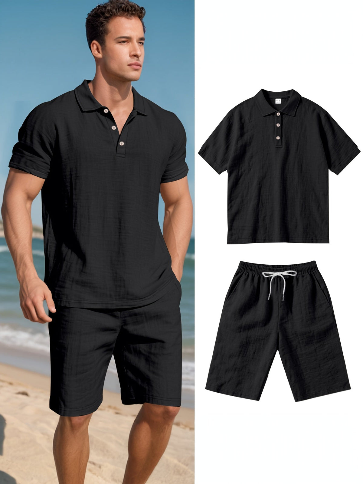 Leinen-Polohemd und Shorts für Herren – Bequem und lässig an warmen Tagen